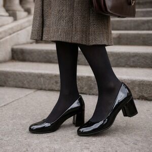 Naturalizer Whitney Pumps Black Patent Leather Block‎ Heel Women's 6.5M Shoes